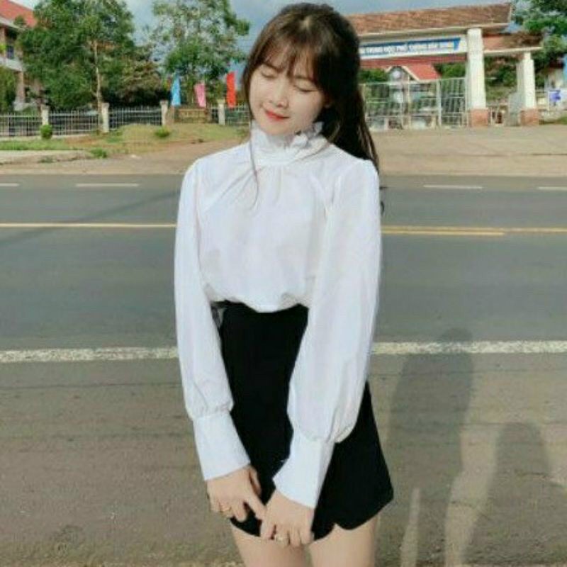 Áo sơ mi trắng tiểu thư, áo sơ mi trắng đi học, áo học sinh tay phồng ADT14