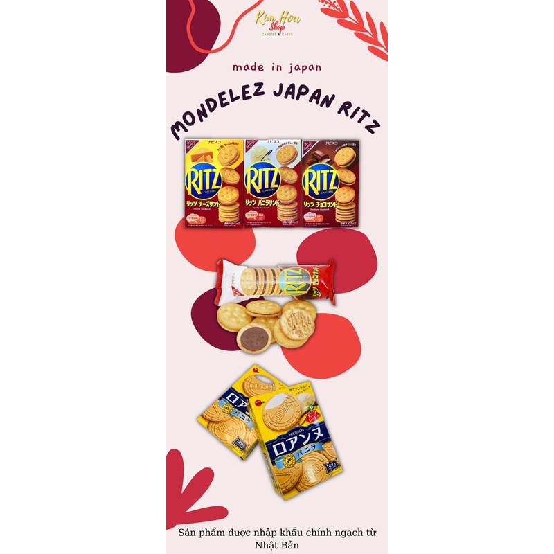 Bánh Quy nhân Kem Mondelez Ritz hương vị chocolate & vanila & cheese & Bánh quy kẹp kem vị vani Bourbon Roanne Valli 85g