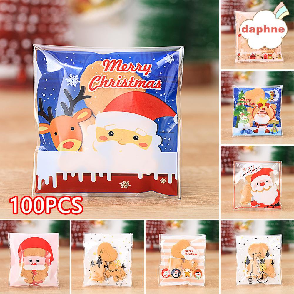 Daphne Set 100 Túi Nhựa Đựng Bánh Kẹo In Hình Ông Già Noel Dễ Thương