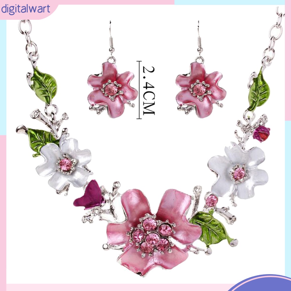 Bộ Vòng cổ + Bông Tai Đính Đá Hình Hoa Nhiều Màu Cho Nữ