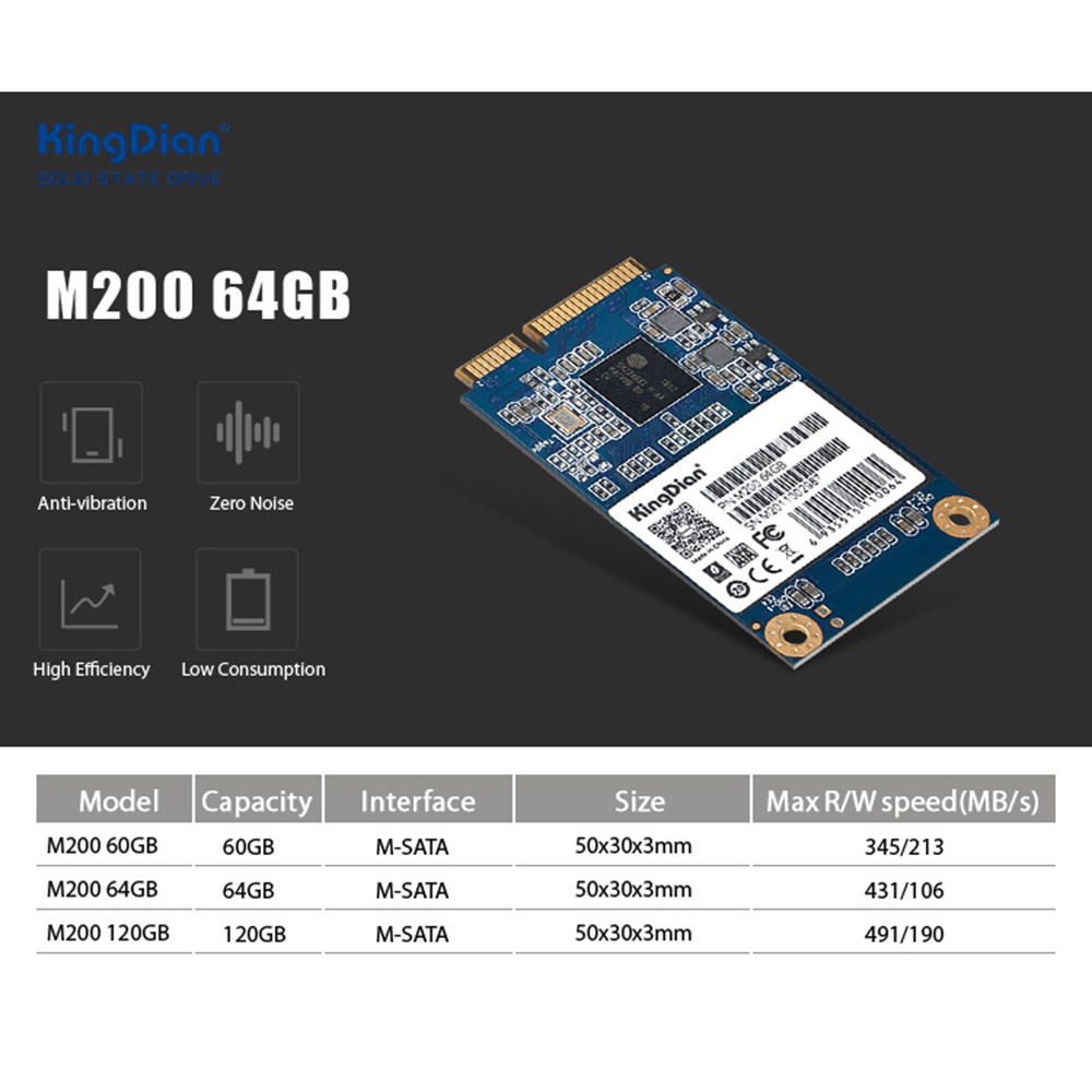 Ổ cứng SSD m-sata3 truyền thống m200 64GB