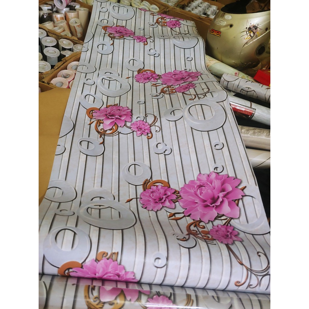10m giấy dán tường hoa đào có keo dán sẵn khổ rộng 45cm