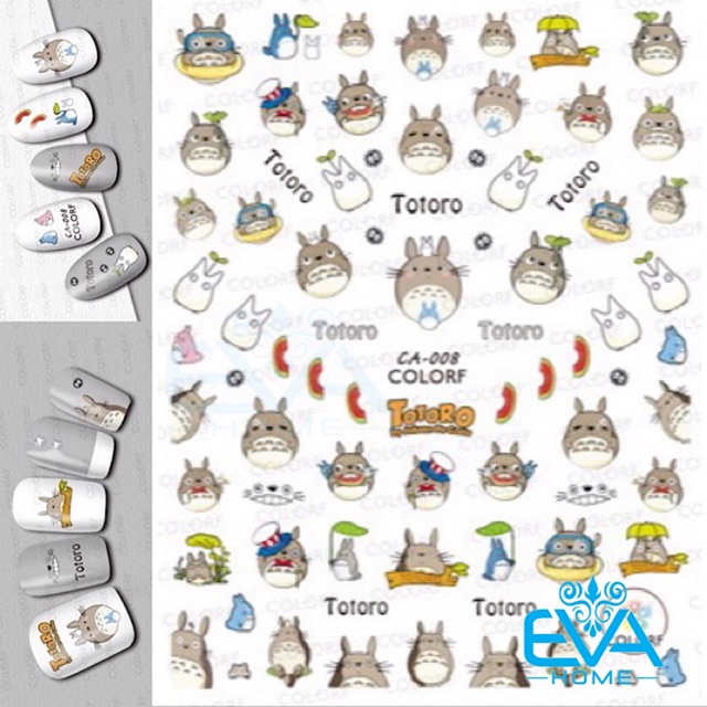 Miếng Dán Móng Tay 3D Nail Sticker Tráng Trí Hoạ Tiết Hoạt Hình Hình Thú Totoro CA008
