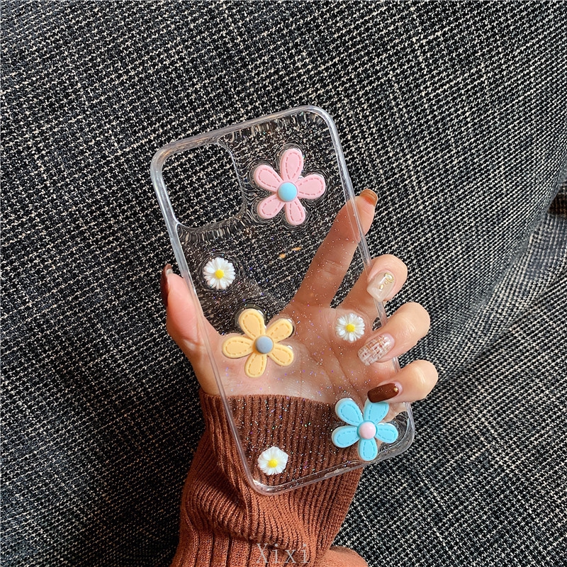 Casing Huawei P Smart 2020 Y9 Prime 2019 Y9s Y7Pro Y6s P Smart+ Nova 7 7se 7i 5T 4e 4 3e 3 3i Daisy Flower Clear Silicone Soft Case Fashion 3D Phone Case Epoxy Glitter Phone Case Shockproof Anti-fall Protective Back Cover