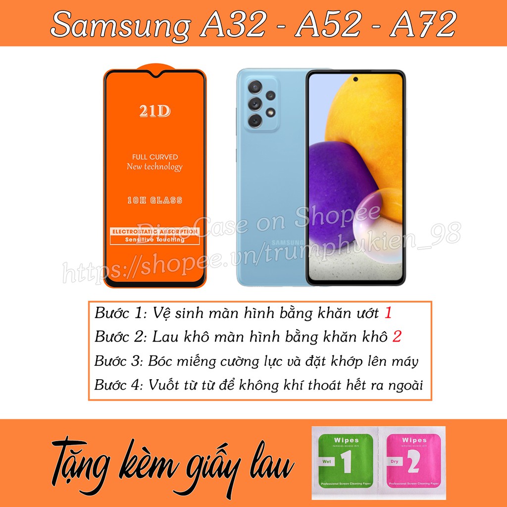 Kính cường lực full màn 9D Samsung A13/A23/A72 4G - A52/A52s/A53 5G - A32 4G chống trầy bảo vệ màn hình điện thoại.