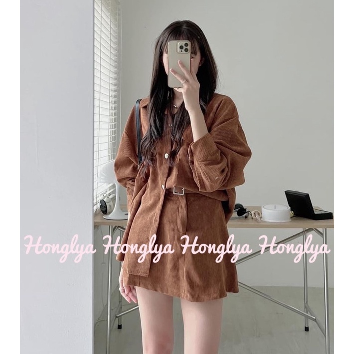 Set áo mix chânn váy nhung tăm form cực đỉnh dáng basic siêu đẹp