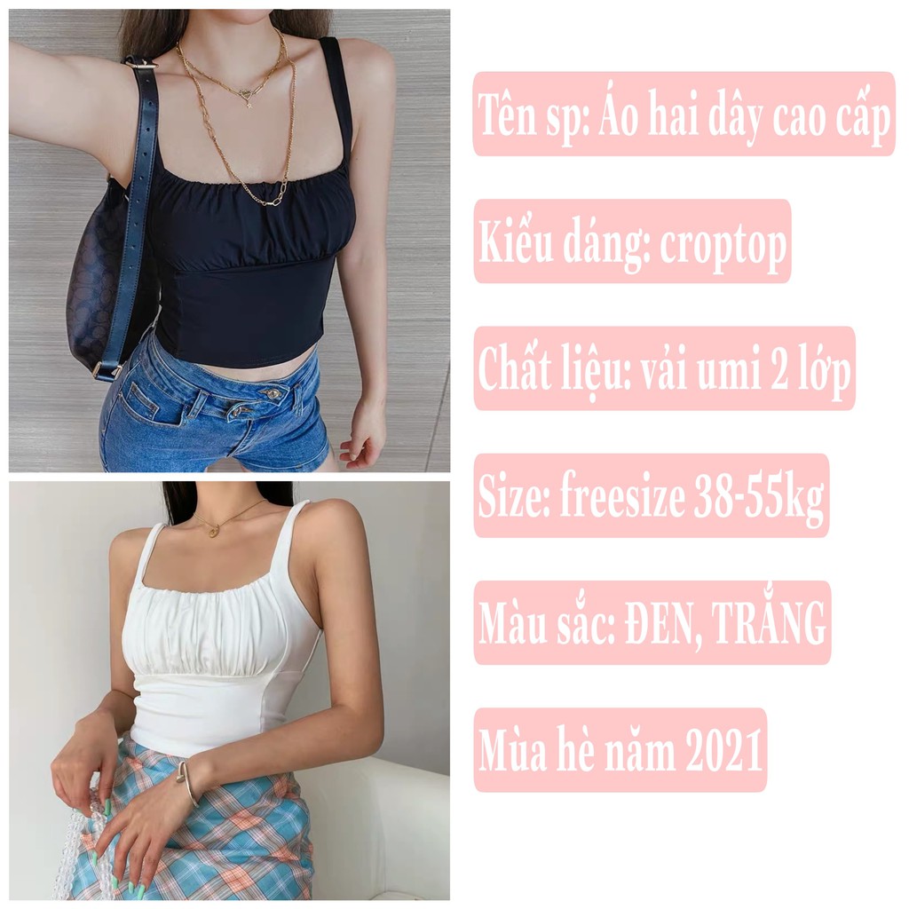 Áo Croptop Ôm 2 Dây Nữ Kiểu Cổ Vuông [FREESHIP] Áo hai dây nữ vải UMI co giãn 4 chiều cao cấp MẪU HOT 2021