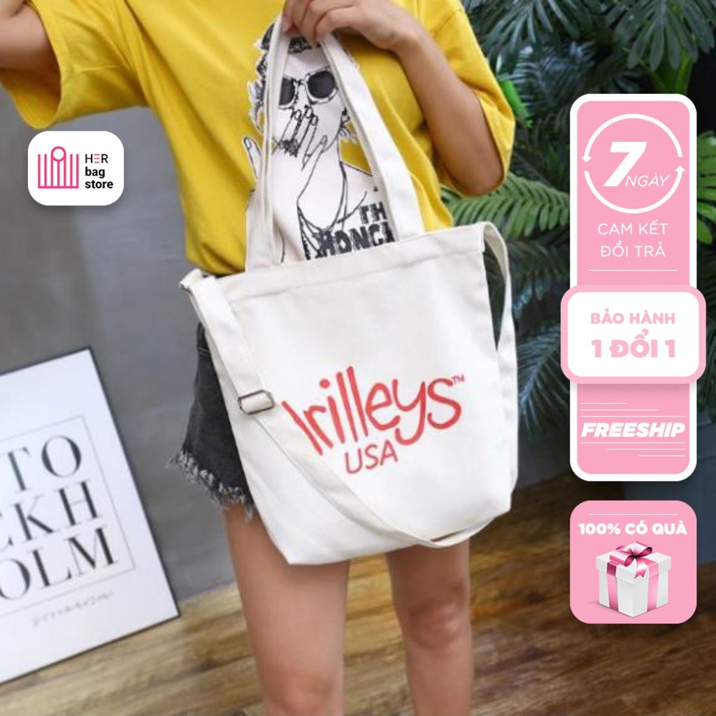 Túi vải bố canvas tote NỮ Unisex in chữ đựng thời trang đồ quần áo đeo vai nhỏ giá rẻ Herbagstore HB22