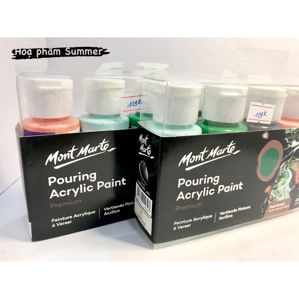 [Mã LIFEBOOK1 giảm 30K đơn 150K] [SUMMER] Bộ màu đổ/ màu chảy Mont Marte Premium Pouring Acrylic Paint set 4 chai 60ml