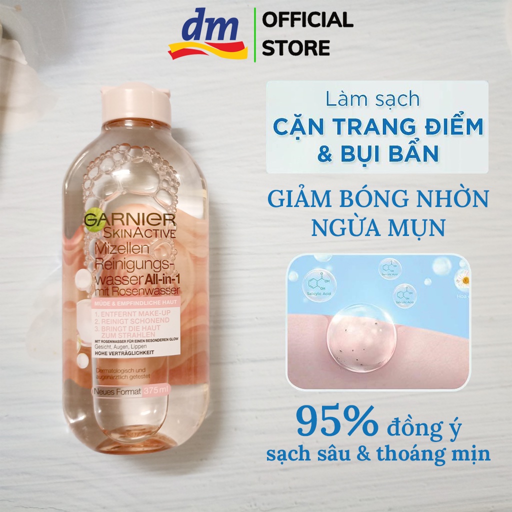 Nước tẩy trang không cồn GARNIER sạch sâu cho mọi loại da, an toàn cho da 375ml