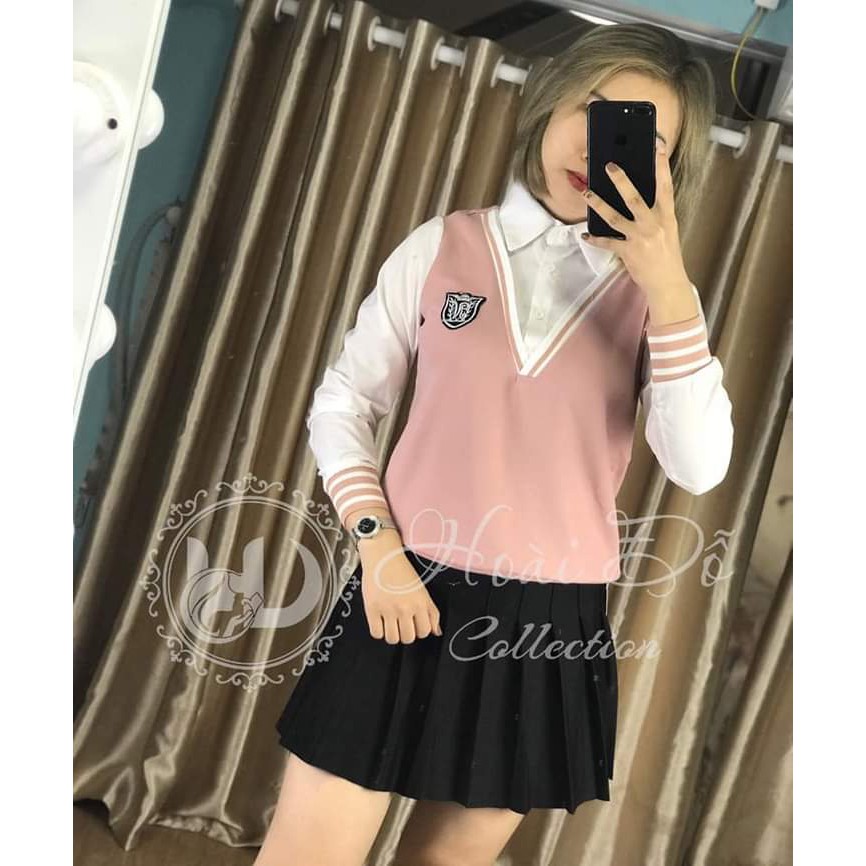 Áó len cổ sơ mi_phối tay cổ sơ mi trắng siêu iu!!