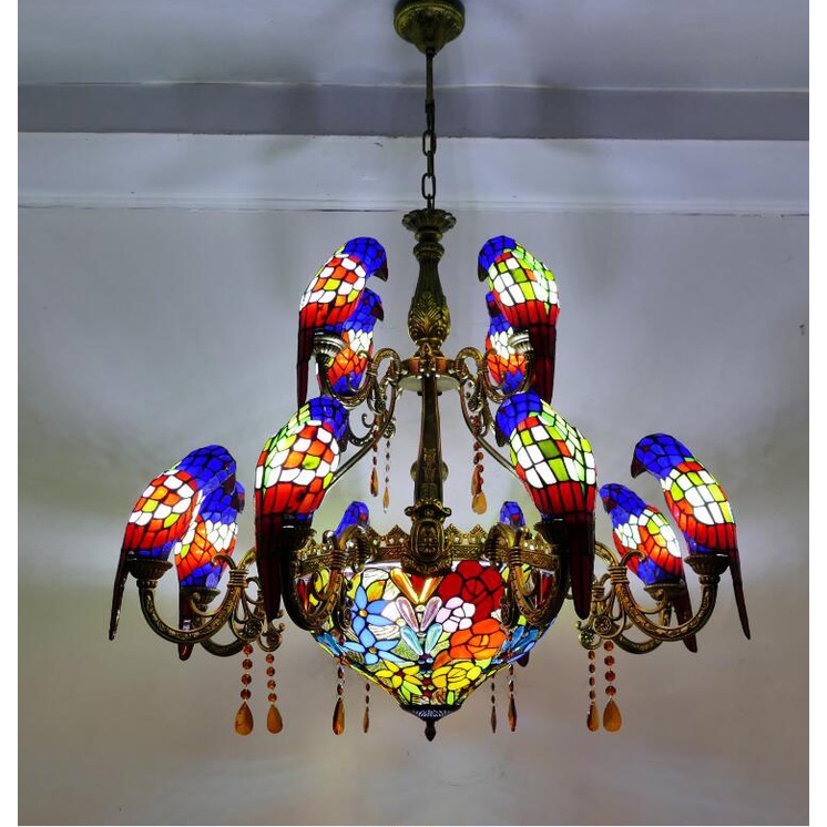 Đèn chùm trang trí Tiffany hình con vẹt -CUNG CẤP TẤT CẢ CÁC LOẠI ĐÈN THEO YÊU CẦU