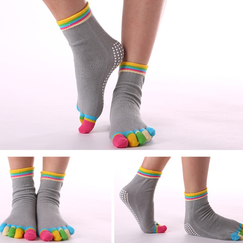 Youyo Đôi Vớ Tập Yoga Co Giãn Chống Trượt Nhiều Màu Sắc Cầu Vồng Với Tay Cầm Silicone Dành Cho Nữ