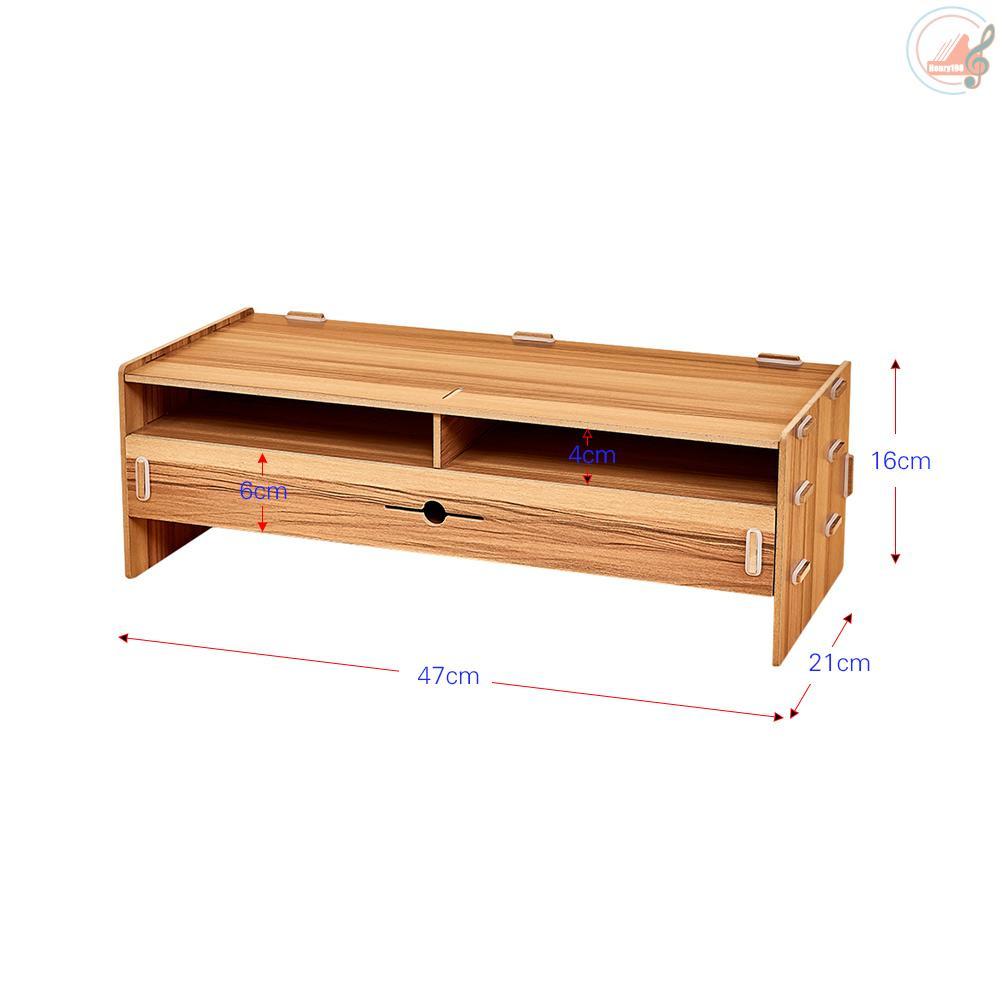 Computer Monitor Stand Riser Wood Desktop Organizer with Stationery Keyboard Storage Slots Drawer Office School Supplies