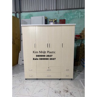 Tủ nhựa Đài Loan 4 cánh 6 ngăn màu sồi sáng cực đẹp FREESHIP