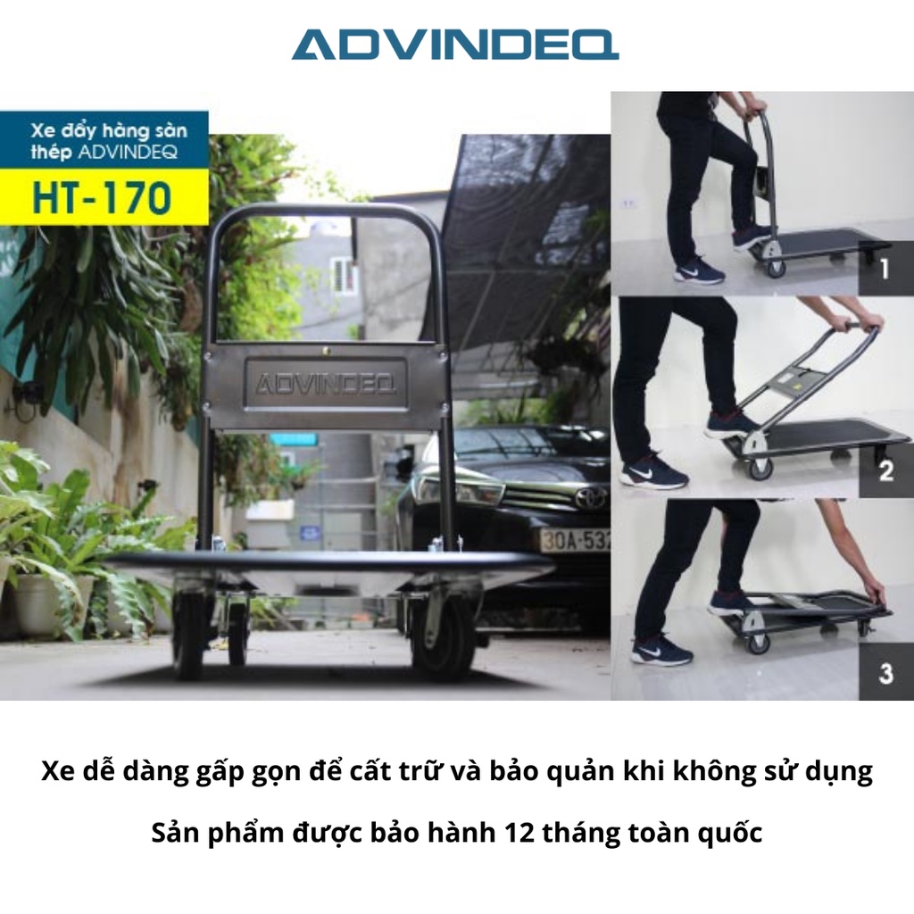 Xe đẩy hàng 4 bánh gấp gọn sàn thép phủ nhám chống gỉ chống xước ADVINDEQ , bảo hành 12 tháng toàn quốc