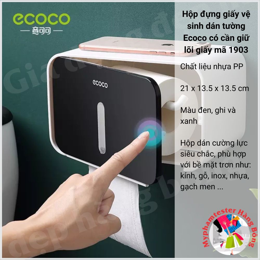 Hộp đựng giấy nhà tắm dán tường Ecoco chống ướt có cần giữ lõi giấy mã 1903