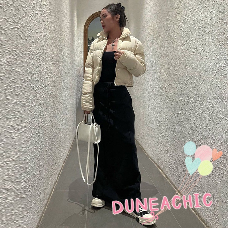 DUNEA Chân váy dệt kim dáng dài lưng thun co giãn tốt xinh xắn cho nữ