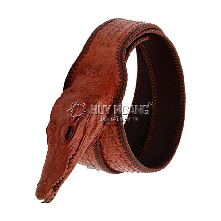 Thắt lưng nam da cá sấu nguyên con lớn đầu cá sấu màu nâu đỏ PH4253