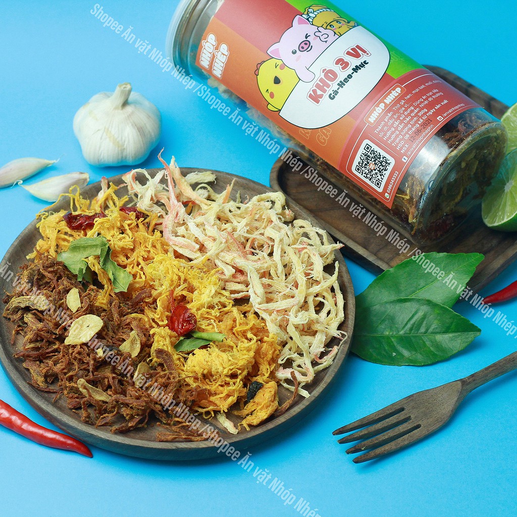 Khô gà mix khô heo mực Nhóp Nhép 3 vị 300g , đồ ăn vặt Hà Nội vừa ngon vừa rẻ | BigBuy360 - bigbuy360.vn