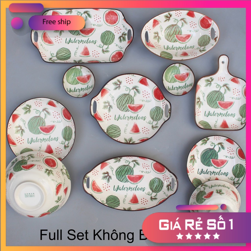 Set Bát Đĩa 🍉DƯA HẤU🍉Bát đĩa ăn cơm ăn mì, decor bàn ăn dễ thương