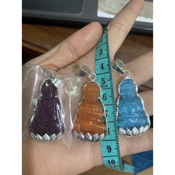 Mặt dây chuyền Phật bà cao 5cm cả móc đá nhân tạo màu cam, tím, xanh dương bạc ta sen NGỌC MẬU
