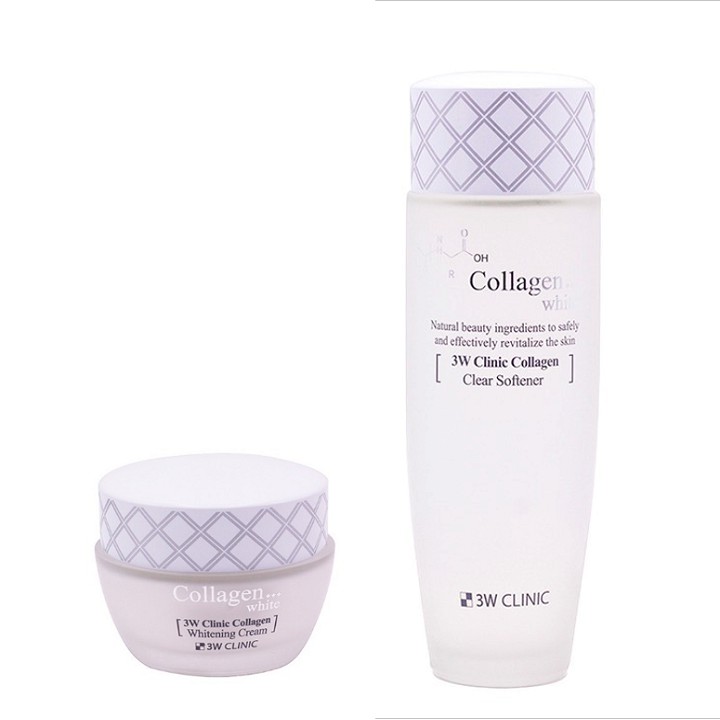 Bộ dưỡng trắng da dưỡng ẩm chống lão hóa chiết xuất từ Collagen 3W Clinic Hàn Quốc [Nước hoa hồng+ Kem Dưỡng]