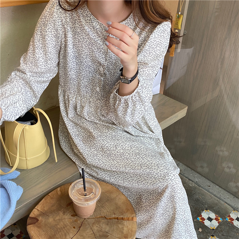 Đầm mini tay dài cổ tròn in hoa thời trang nữ 38078