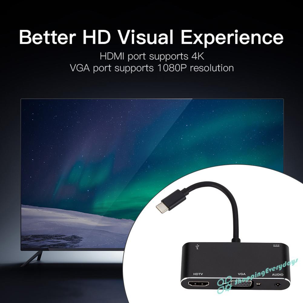 SV Bộ Chuyển Đổi 5 Trong 1 Usb Type-C Hub 4k Hdmi Vga 3.5mm Audio Usb3.0 Pd