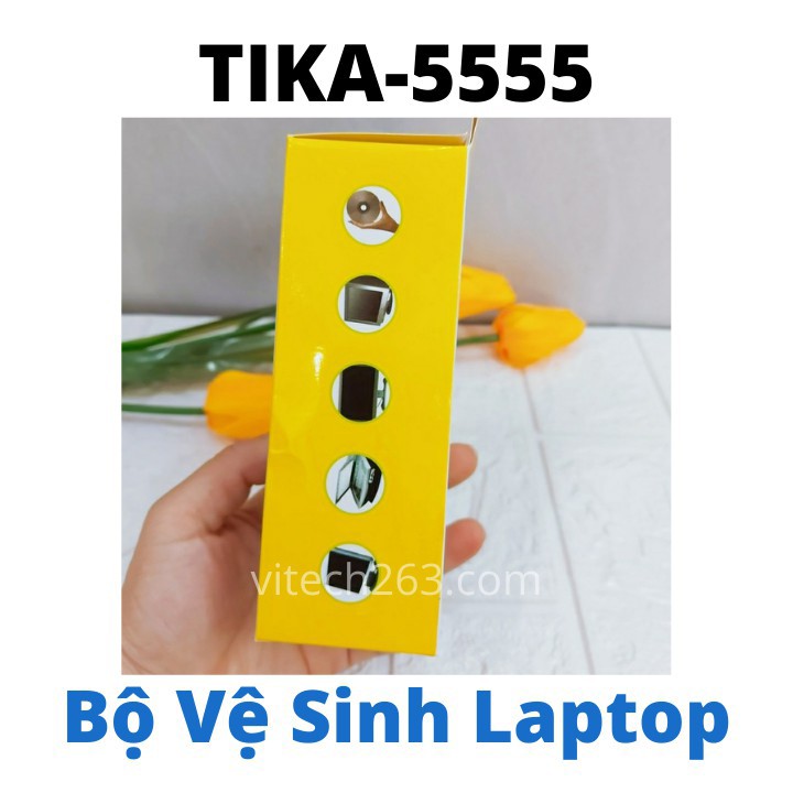 Bộ vệ sinh laptop, LCD (4 dụng cụ)-Bộ vệ sinh 4 món Tika 555 Xịt Bụi Nước Lau Chổi Quét Khăn Lau