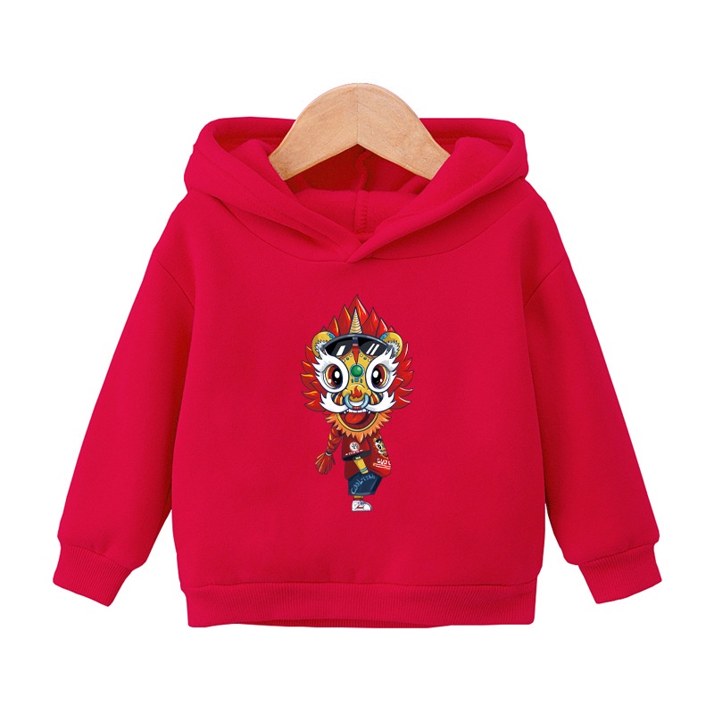 Áo Hoodie Mùa Đông In Hình Sư Tử Nhảy Múa Phong Cách Trung Hoa Mừng Năm Mới Cho Bé Trai Và Gái 1-6 Tuổi