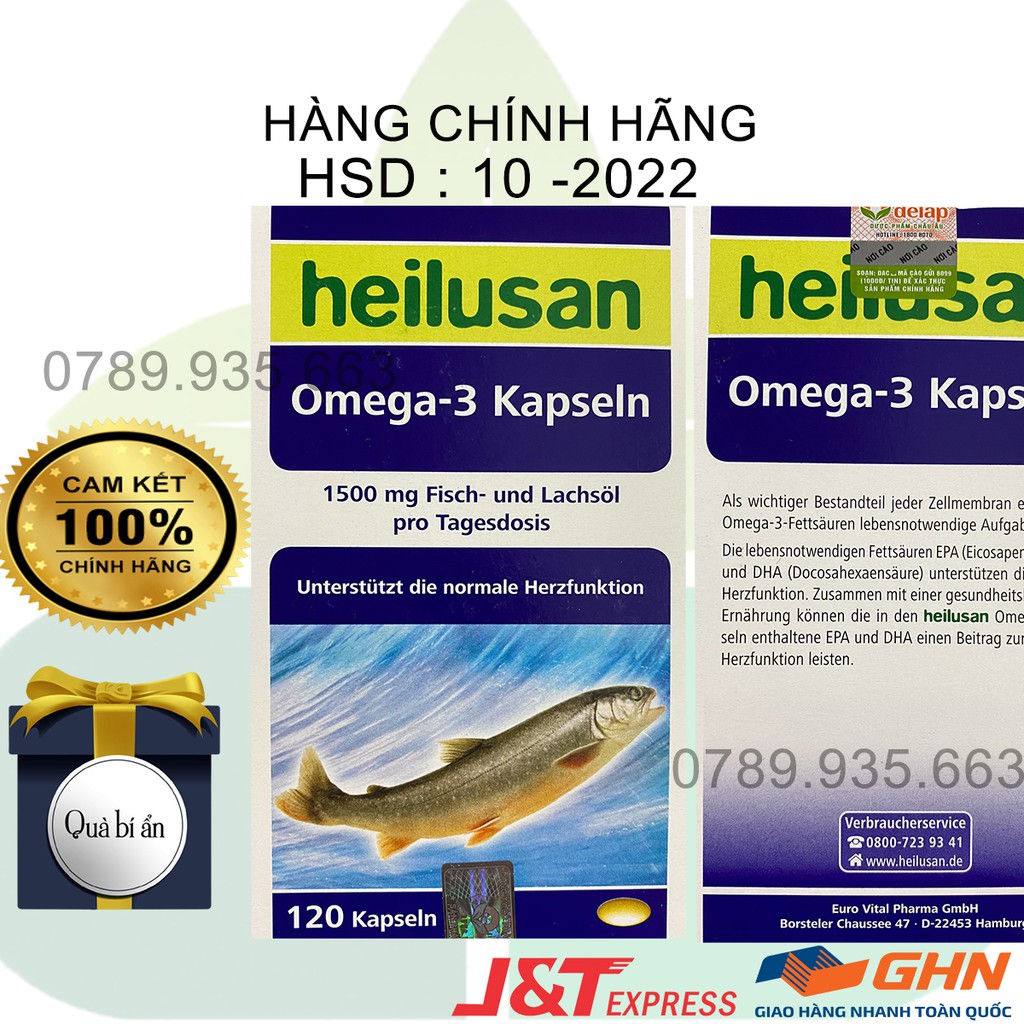 Heilusan Omega 3 Kapseln Bổ Sung DHA,EPA Giúp Phát Triển Não Bộ,Tốt Cho Mắt,Tim Mạch