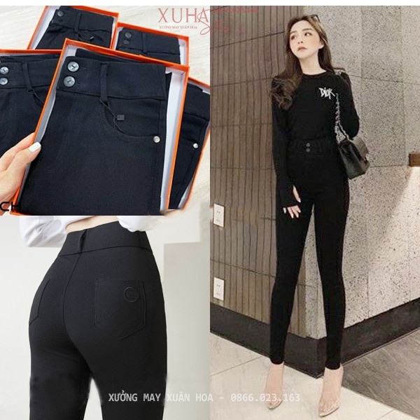 Quần legging nữ cạp cao dài nâng mông có cúc túi khóa kéo - Quần legging đen nữ dài co giãn gen bụng vải dày Umi ôm body