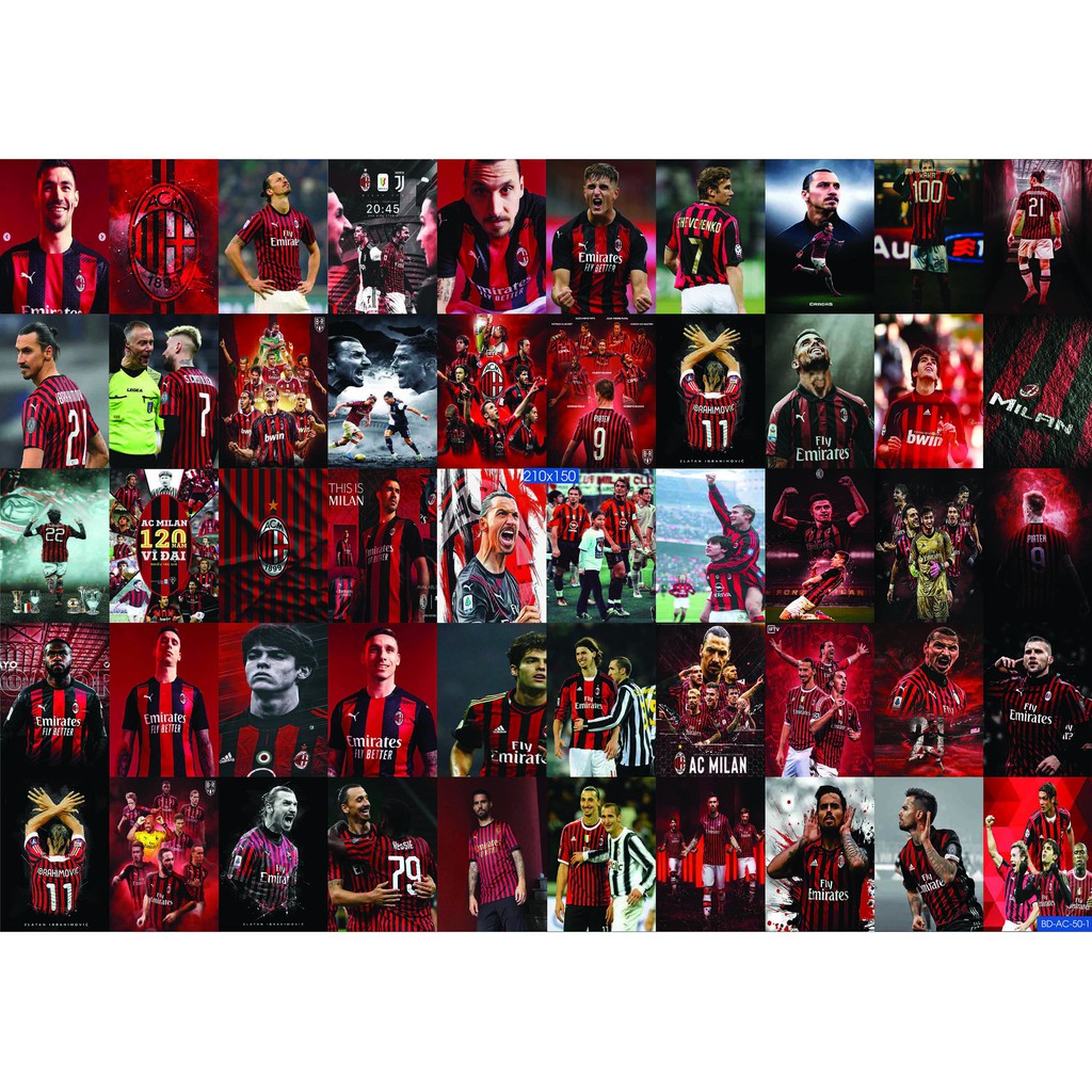 Combo Set 50 tờ Decal dán tường đội bóng AC Milan