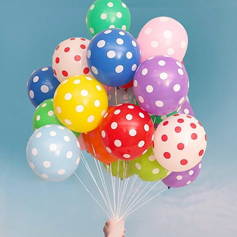 Set 10 Bong Bóng 12 Inch Họa Tiết Chấm Bi Xinh Xắn Dùng Để Trang Trí Tiệc