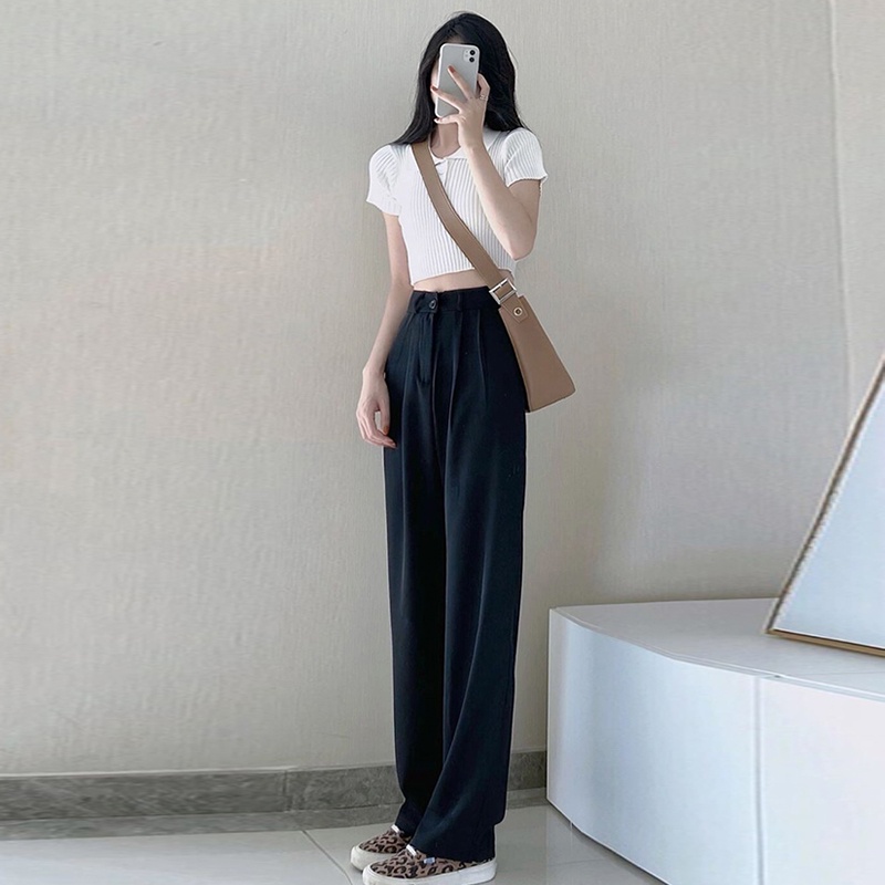 Quần dài ZHELIHANGFEI lưng cao ống rộng thời trang cá tính cho nữ