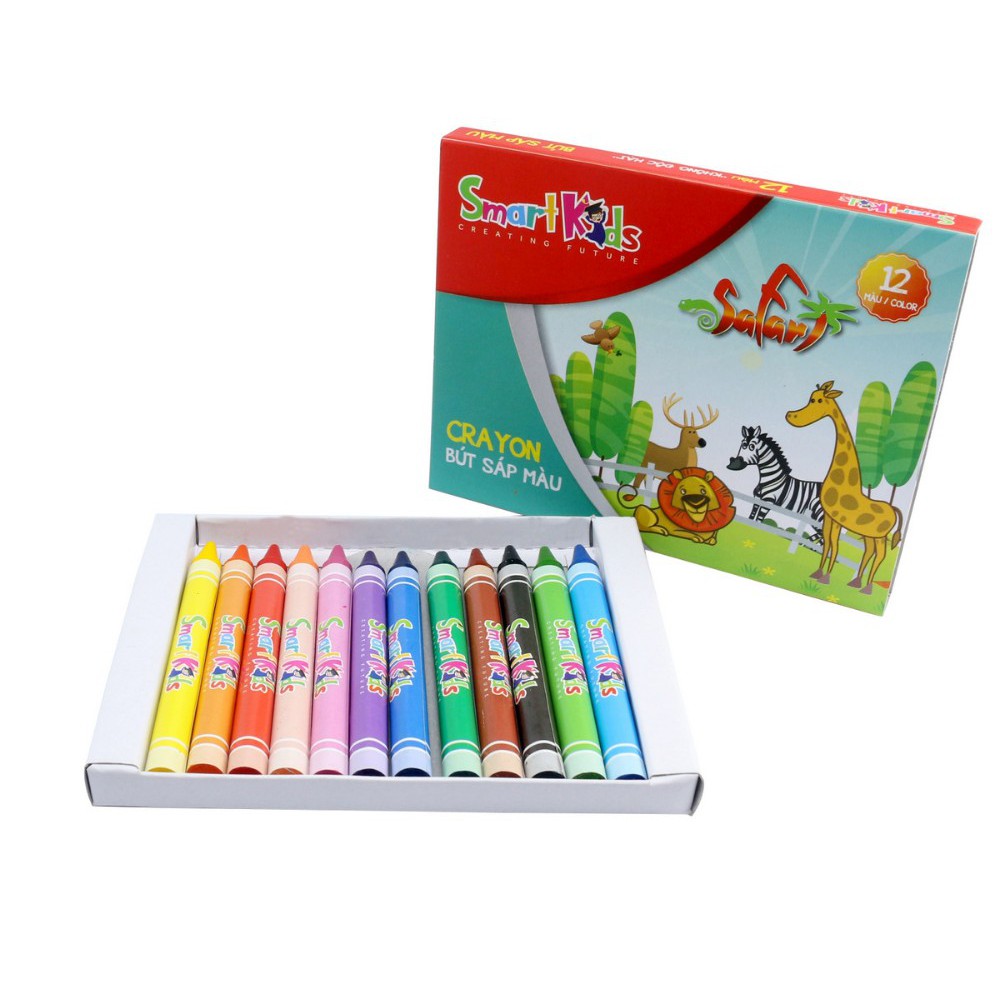 Bút Sáp Màu SAFARI 12 Sắc Màu Tươi Sáng - Tiêu Chuẩn Châu Âu - Thương hiệu SmartKids của Bitex