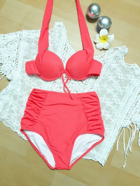 Bikini áo ngực phối quần cạp cao nhún 2 bên( lướt qua xem thêm nhiều màu)