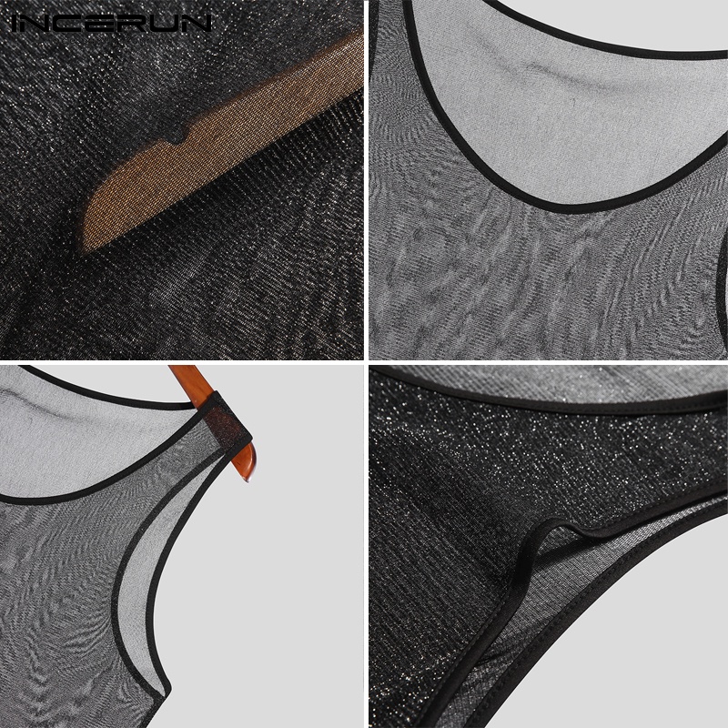 Áo ba lỗ INCERUN màu đen thoáng khí thoải mái thời trang mùa hè cho nam