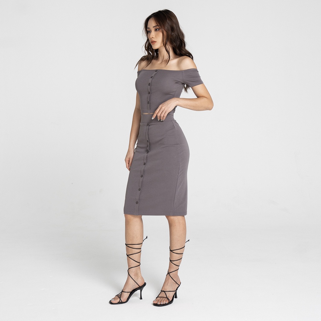 Chân Váy Khuy Nữ BUSY Thun Zip Co Giãn Ôm Sát CVK