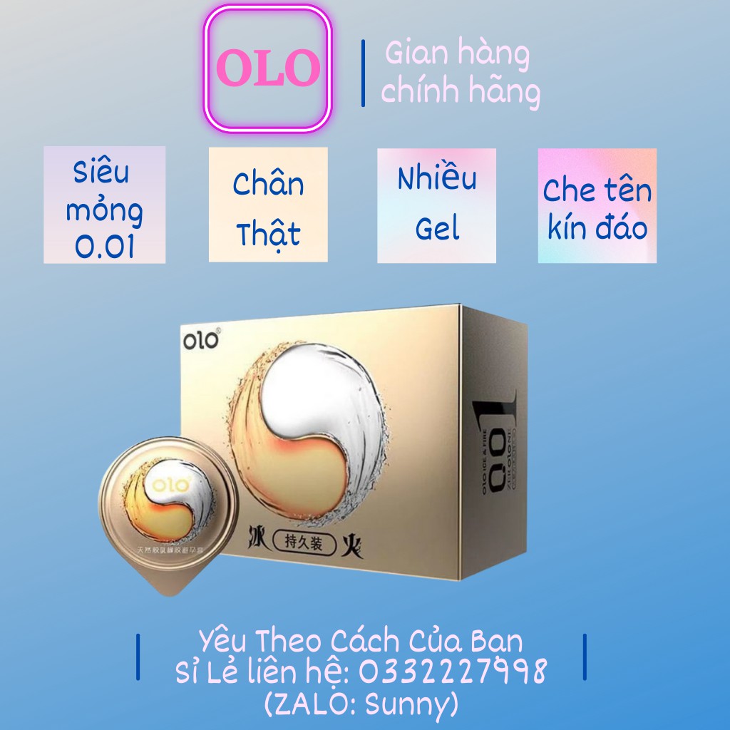 Bao cao su OLO vàng 001 lửa băng. Chỉ 0.01 mm, siêu mỏng, cảm giác chân thật (10 cái/ hộp)