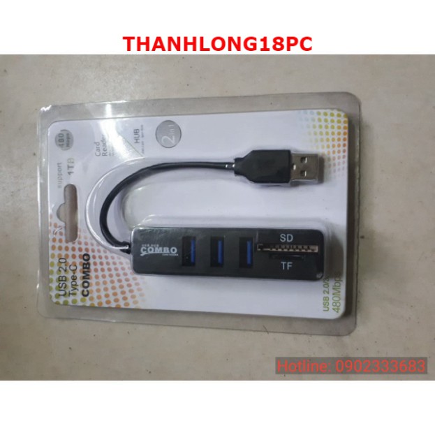 Bộ Chia Combo Hub USB 3 Cổng Khe Đọc Thẻ Nhớ Đa Năng