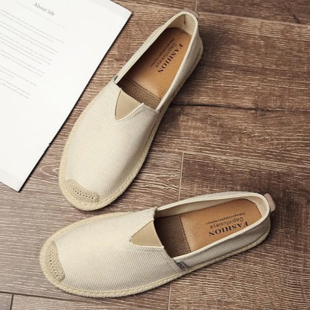 Slip on nam - Giày lười vải nam cao cấp - Vải bố màu be, mũi cói - Mã SP 2905 (có size 44) hàng Quảng Châu