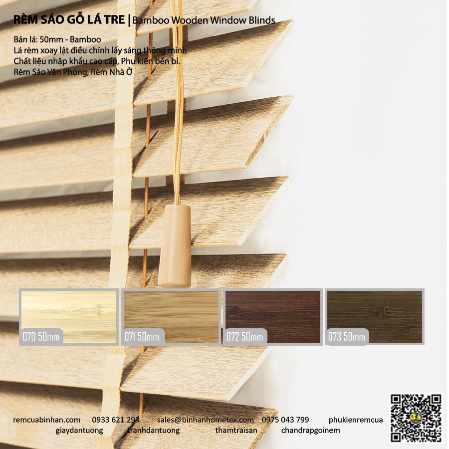 Rèm Sáo Gỗ Lá Tre Bamboo Màn Ngang Gỗ Cao Cấp Rèm Cửa Sổ Nhà Ở, Văn Phòng