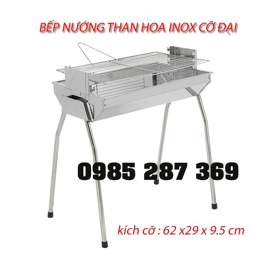 Bếp nướng than hoa thay đổi chiều cao cỡ ĐẠI, chất liệu INOX cao cấp.