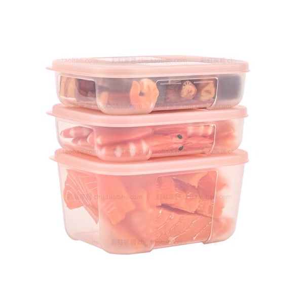 Set 4 Hộp Đông Tupperware Mix Size Nắp Màu Cam Đào Pastel - Chuyên Đựng Thực Phẩm Thịt Cá Đồ Ăn Dặm