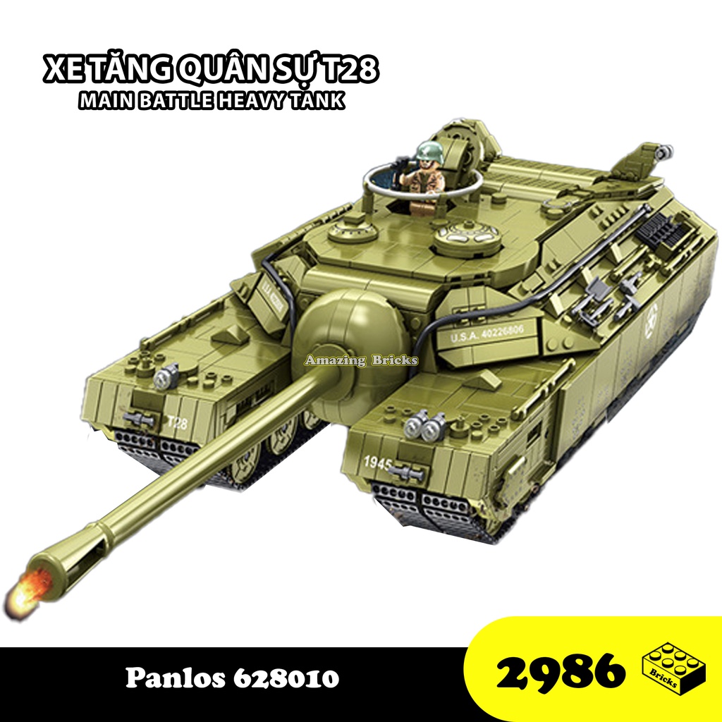 Đồ chơi Lắp ráp Xe Tăng hạng nặng T-28, Panlos 628010 Heavy Tank, Xếp hình thông minh, Mô hình Xe tăng [2986 Mảnh ghép]