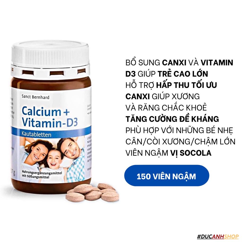 Viên ngậm bổ sung Calcium+Vitamin D3 150 viên Sanct Bernhard