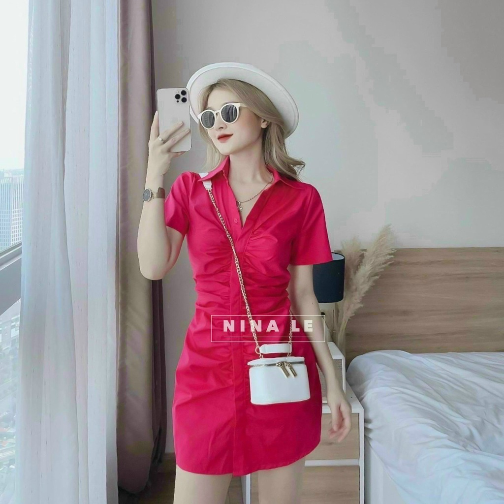 (Ưu Đãi Freeship)Đầm sơ mi nhún from ôm cực xinh chất siu cao cấp,hàng loại 1 có  4 màu siêu hot