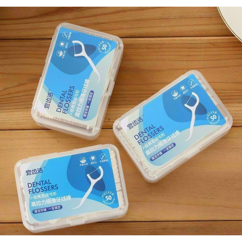 Tăm chỉ nha khoa cao cấp hộp 50 cây loại dai mịn không xoay